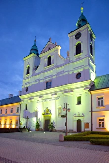 Rzeszow Prints: Old Convent of Piarist Friars and St. Cross Church at dusk, Rzeszow, Poland, Europe