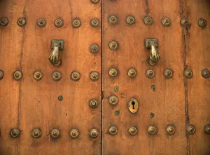 Doors Prints: Detail of old door with hand of Fatima doorknockers, Ronda, Andalucia, Spain, Europe