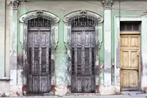 Cienfuegos Prints: Old doorways and windows, covered by intricate metal gates