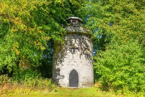 Escape Prints: Old Dovecot situated in Pittencrieff Park surrounded by trees in Dunfermline