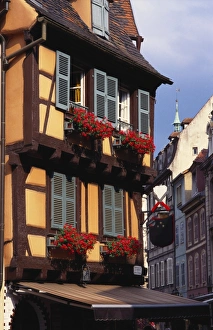 Window Box Prints: Old Fashioned Building in Colmar, Alsace, France