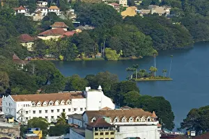 Kandy Prints: The old-fashioned white Queens Hotel by the famous lake in the old Sinhalese hill country capital