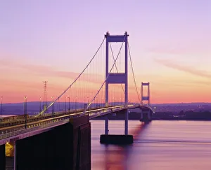 Old / First Severn Bridge at dusk, Avon, England
