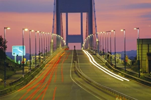 Old (first) Severn Bridge at dusk, Avon, England, UK