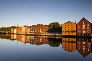 Images Dated 25th June 2009: Old fishing warehouses reflected in the River Nidelva, Trondheim, Sor-Trondelag, Norway