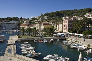 Hvar Prints: The old harbour at the medieval city of Hvar, island of Hvar, Dalmatia, Croatia, Europe