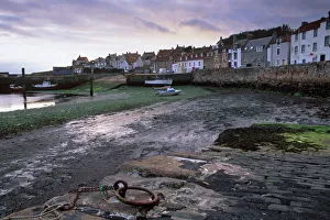 Quay Prints: Old harbour at sunset