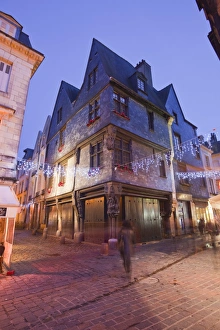Christmas Light Prints: An old house in Vieux Tours with Christmas lights, Tours, Indre-et-Loire, France, Europe
