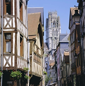 Rouen Prints: Old houses and St. Ouen Church, Rouen, Seine Maritime, Haute Normandie (Normandy)