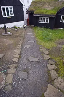 Old houses and turf-roofed buildings in historic Tinganes district, Torshavn