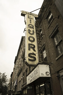 Shop Front Prints: Old liquor store shop front and sign
