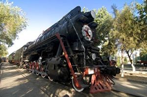 Front of an old locomotive, Railway Museum, Tashkent, Uzbekistan, Central Asia, Asia