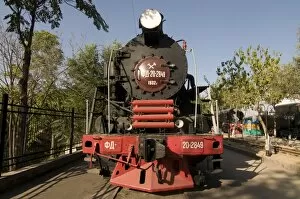 Front of an old locomotive, Railway Museum, Tashkent, Uzbekistan, Central Asia, Asia