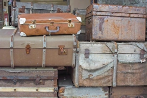 Old luggage on station platform at Bodmin Town station, Bodmin and Wenford Railway