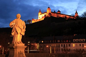 Bavaria Prints: Old Main Bridge and Fortress Marienberg, Wurzburg, Franconia, Bavaria, Germany, Europe
