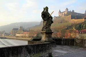Protection Gallery: Old Main Bridge over River Main and Fortress Marienberg behind, Wurzburg