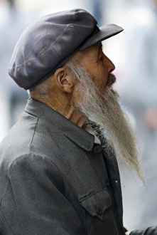 Chinese Ethnicity Prints: Old man with long beard, Xining, Qinghai, China, Asia