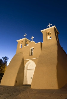 Adobe Prints: Old Mission of St. Francis de Assisi, built about 1710, illuminated in the late evening