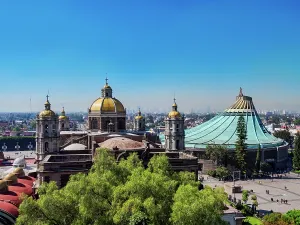 Guadalupe Prints: Old and New Basilicas of Guadalupe, elevated view, Villa de Guadalupe, Mexico City, Mexico