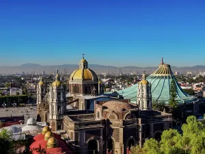 Basilicas Prints: Old and New Basilicas of Guadalupe, elevated view, Villa de Guadalupe, Mexico City, Mexico