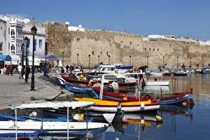 Kasbah Prints: Old Port Canal, fishing boats and wall of the Kasbah, Bizerte, Tunisia