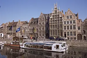 Ghent Prints: Old port and guild houses on the Graslei, River Lys (Leie) waterway, Ghent