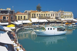 Dine Prints: Old port and restaurants, Rethymnon, Crete, Greek Islands, Greece, Europe