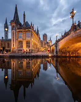 Ghent Prints: Old Post Office and St. Nicholas Church from the side of Michielsbrug (St