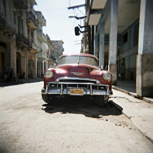 Crash Prints: Old red American car, Havana, Cuba, West Indies, Central America
