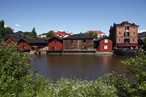 Old red hut granary warehouses on banks of River Porvoonjoki, Porvoo, Uusimaa