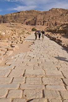 Cobble Stone Prints: Old Roman cobbled street with view of the royal tombs, Petra, UNESCO World Heritage Site