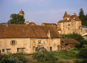 Franche Comte Prints: Old stone houses in Arbois, a town associated with Pasteur