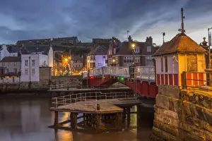 Whitby Prints: Old Swing Bridge over River Esk at dawn during the Christmas holidays