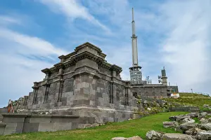 Observation Prints: Old temple sits near a communication tower above the Unesco world heritage site Chaine de Puys in Massif Central