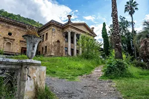 Columns Prints: Old theatre in Gagra shows weathered architecture and a blend of nature with history in Gagra