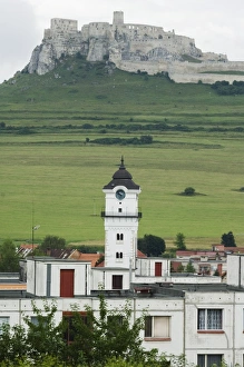 Slovak Republic Prints: Old Town clock tower and ruins of Spissky Castle