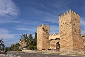 Fortified Walls Prints: Old Town Gate and fortified walls, Alcudia, Majorca, Balearic Islands, Spain, Europe