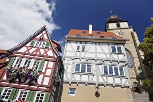 Baden Wurttemberg Prints: Old town with half-timbered houses and Stiftskirche Church