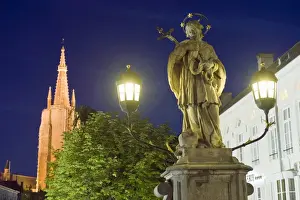 Flanders Prints: Old Town illuminated at night, UNESCO World Heritage Site, Bruges, Flanders
