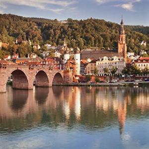 Old Bridge Prints: Old town with Karl-Theodor-Bridge (Old Bridge) and Castle, Neckar River, Heidelberg