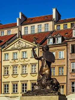 Warsaw Prints: Old Town Market Place, The Warsaw Mermaid, Warsaw, Masovian Voivodeship, Poland, Europe