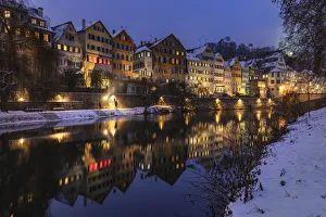 Tubingen Prints: Old Town reflecting in Neckar River, Tubingen, Swabian Alps, Baden-Wurttemberg, Germany