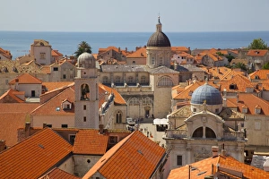 Old Town rooftops and Cathedral dome, UNESCO World Heritage Site, Dubrovnik, Dalmatia, Croatia, Europe