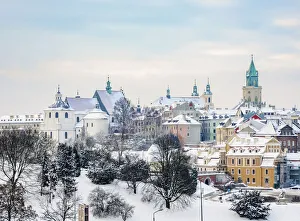 Old Town skyline featuring Dominican Priory, Cathedral and Trinitarian Tower, winter Old Town skyline featuring Dominican Priory, Cathedral and Trinitarian Tower, winter