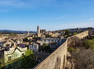 Girona Prints: Old Town Skyline including the cathedral seen from the city walls, Girona (Gerona)