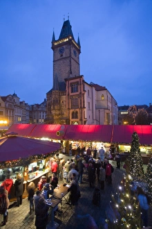 Images Dated 11th December 2008: Old Town Square at Christmas time and Old Town Hall, Prague, Czech Republic, Europe