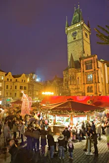 Images Dated 11th December 2008: Old Town Square at Christmas time and Old Town Hall, Prague, Czech Republic, Europe