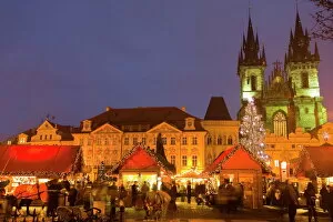 Images Dated 11th December 2008: Old Town Square at Christmas time and Tyn Cathedral, Prague, Czech Republic, Europe