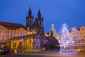 Christmas Wall Art & Decor: Old Town Square at Christmas time and Tyn Cathedral, Prague, Czech Republic, Europe