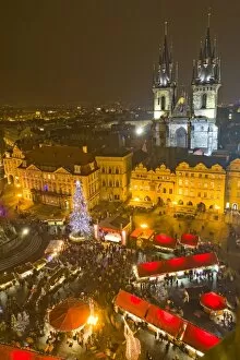 Old Town Square and Tyn Cathedral at Christmas time, viewed from Old Town Hall